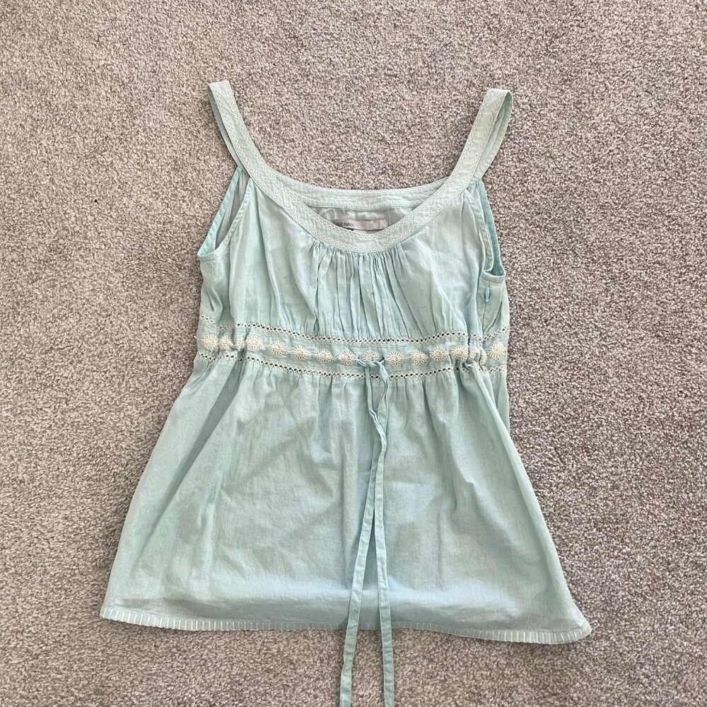 Old Navy Baby Blue Y2K Babydoll Embroidered Front-Tie Top - Picture 4 of 8